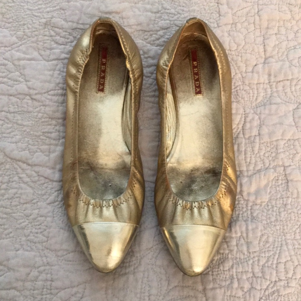 Prada Gold Ballet Slippers